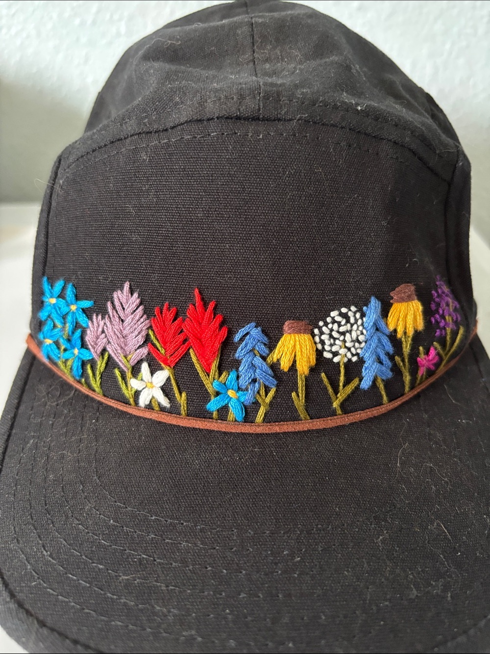 Etsy || One of a Kind Hand Embroidered Floral 5 Panel Hat - Picture 2 of 5